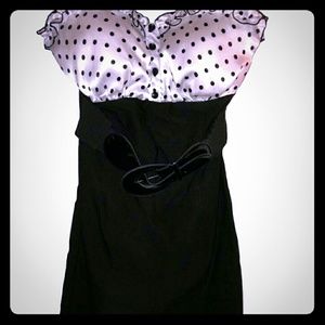 Black and white mini dress with polka dots
